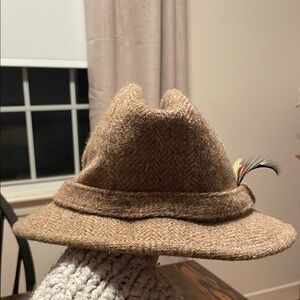 Goorin Bros Brown Pure Wool Feathered M Size Fedora Hat Made in USA